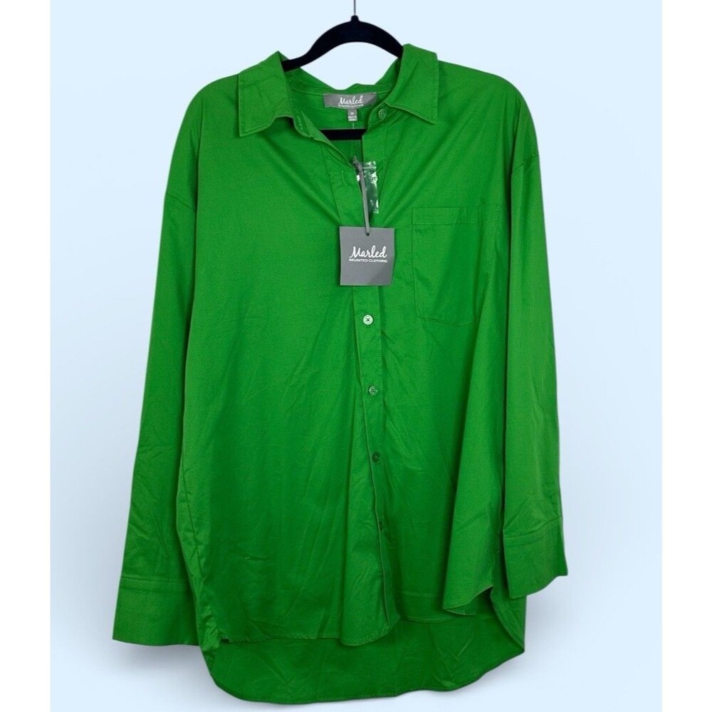 NWT Marled Reunited Button Blouse Green Cotton/Poly/Spandex Medium